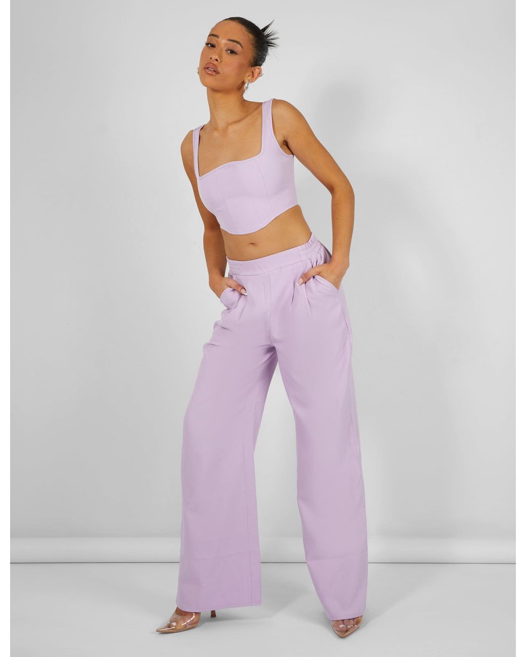 Public Desire Tailored Wide Leg Trousers Lilac in Purple | Lyst UK