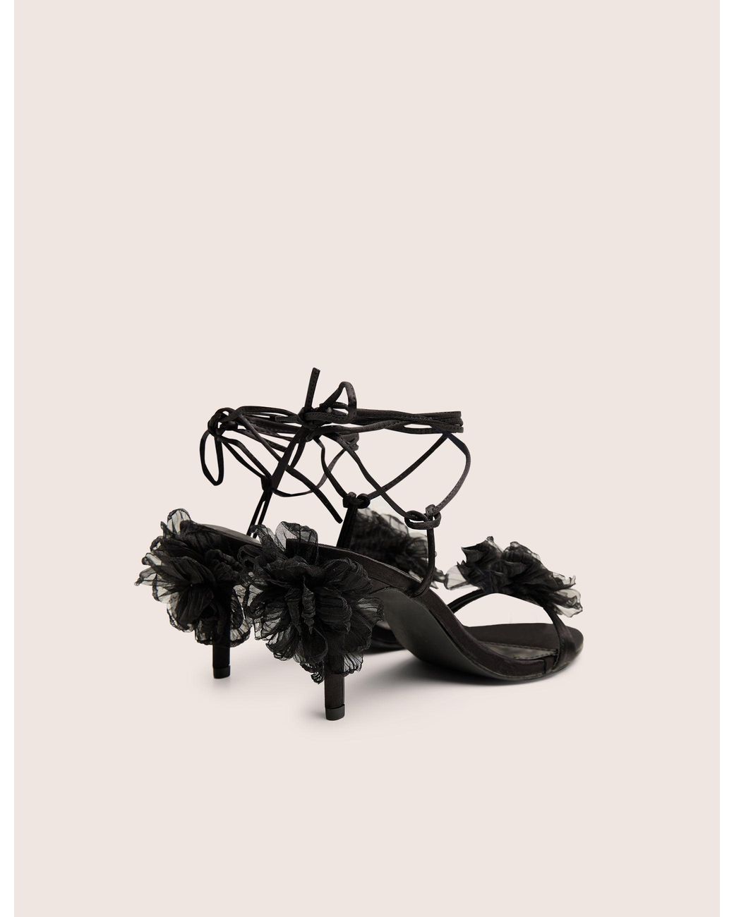 Public Desire Natural Classy Black Ruffle Flower Detail Mid Heels