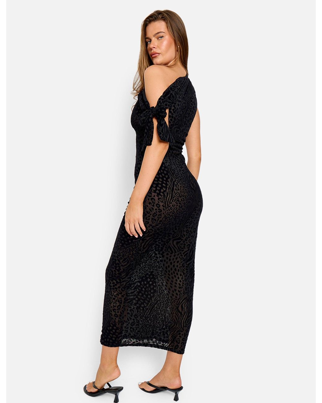 Public Desire Knot Detail Asymmetric One Shoulder Maxi Dress Devore Leopard Black