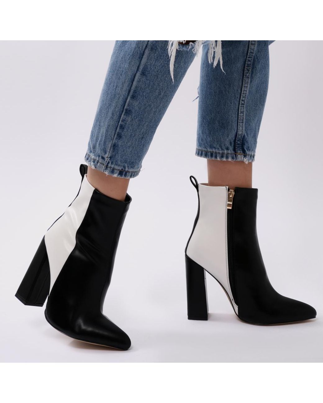 Public Desire Synthetic Mode Two-tone Ankle Boots In Black And White | Lyst