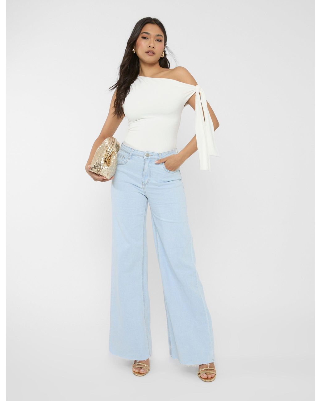Public Desire Mid Rise Wide Leg Jeans Light Blue