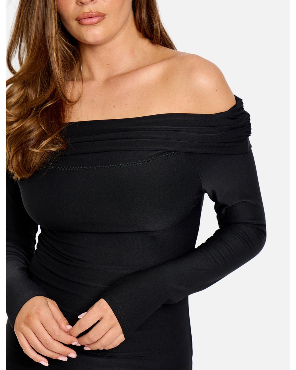 Public Desire Red Off The Shoulder Luxe Slinky Mini Dress Black