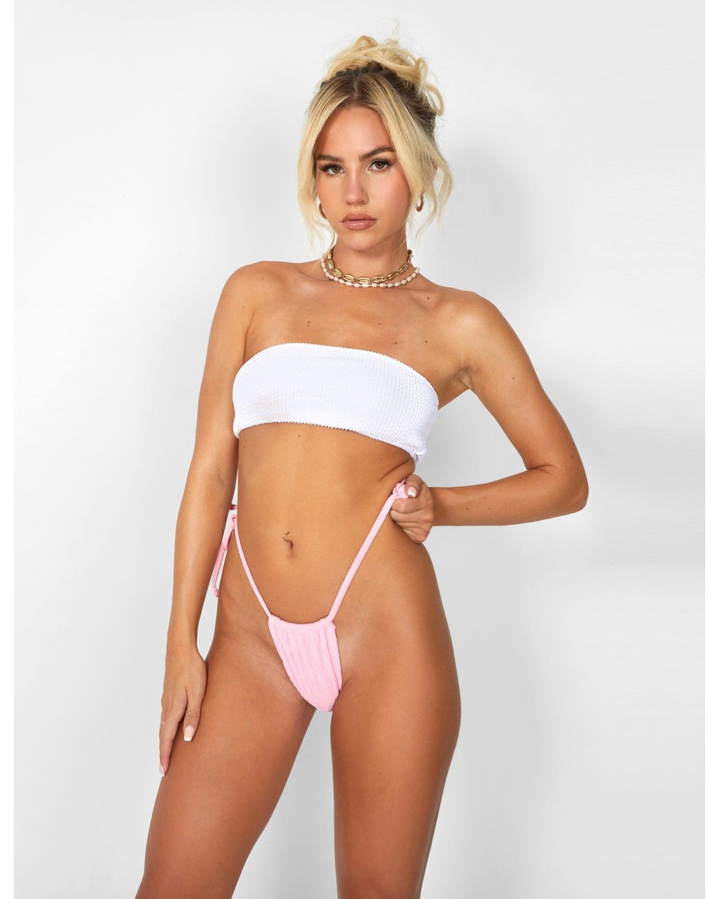 Public Desire Multicolor Scrunch High Leg Bikini Bottom Pink