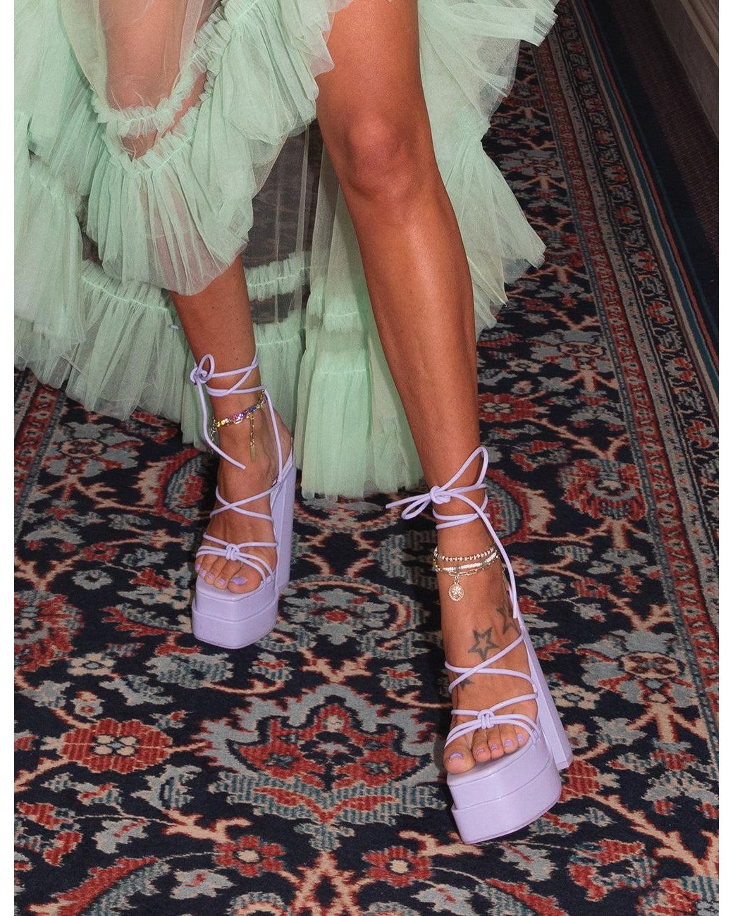 Public Desire Glow Girl Lilac Pu Lace Up Platform High Heels | Lyst UK