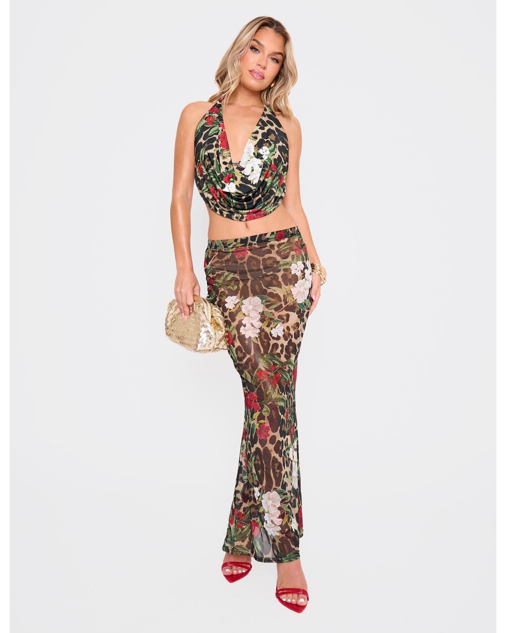 Public Desire White Printed Mesh Maxi Skirt Multi