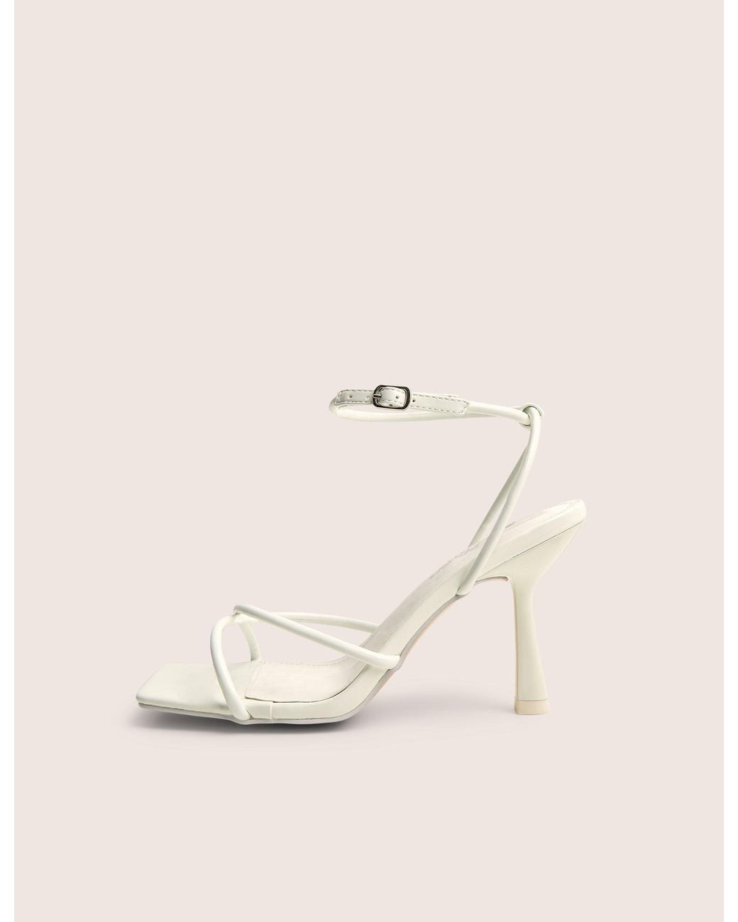 Public Desire Brown Bree White Patent Barely There Square Toe Mid Stiletto Heels