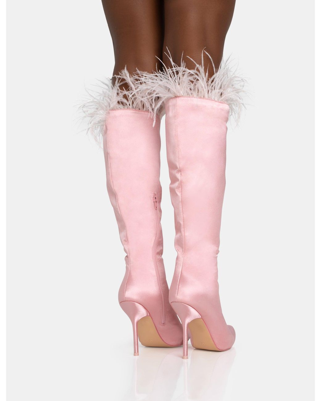 Pink satin thigh high on sale boots