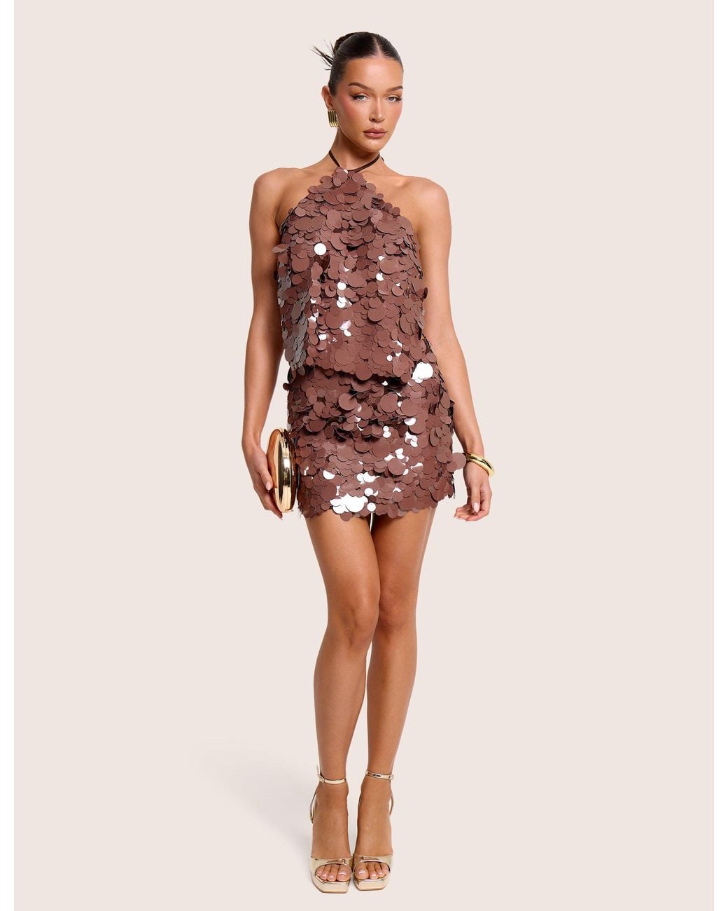 Public Desire Multicolor Large Disc Sequin Co Ord Mini Skirt Brown