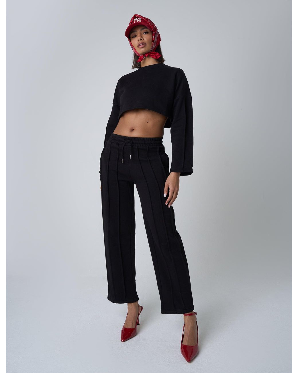 Public Desire Seam Detail Oversized Crop Sweatshirt Black