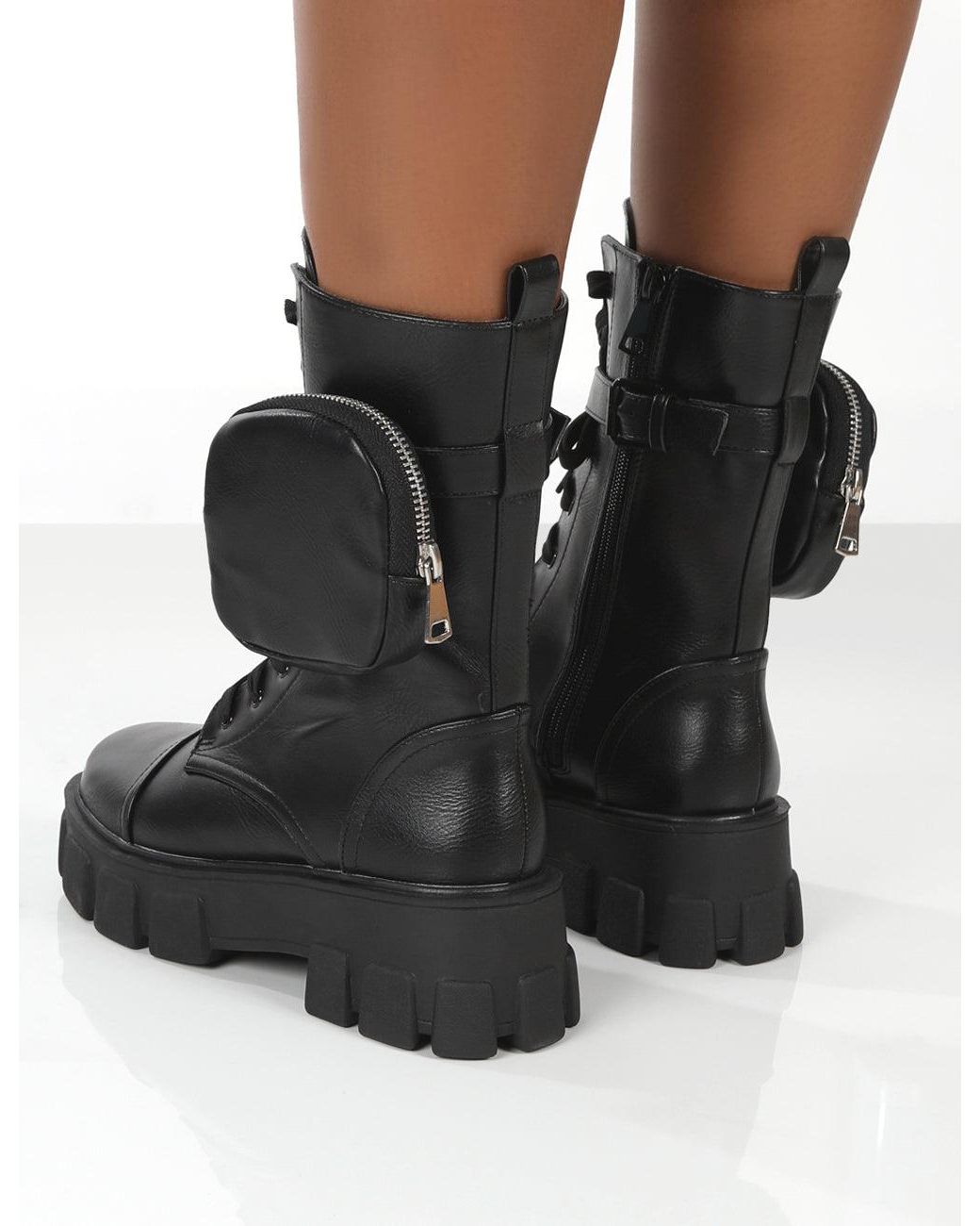 Public Desire Intention Black Platform Chunky Sole Pouch Ankle Boots | Lyst