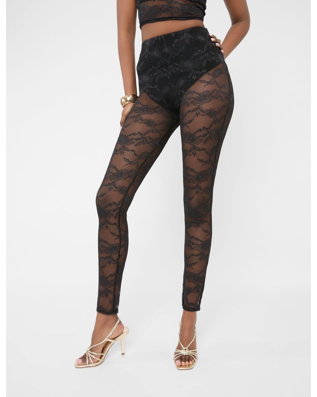 Public Desire Red Lace High Waist Leggings Black