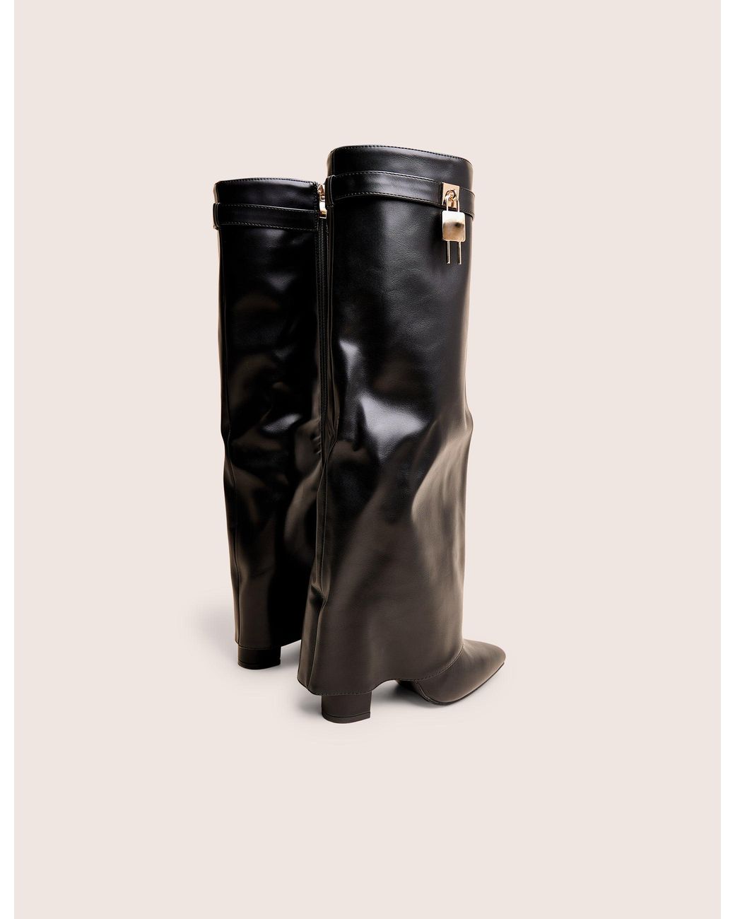 Public Desire Reese Black Fold Over Pu Knee High Boots