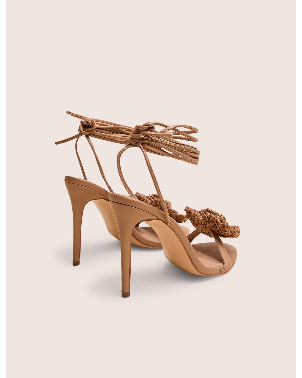 Public Desire Brown Karla Natural Raffia Flower Barely There Lace Up Stiletto Heel