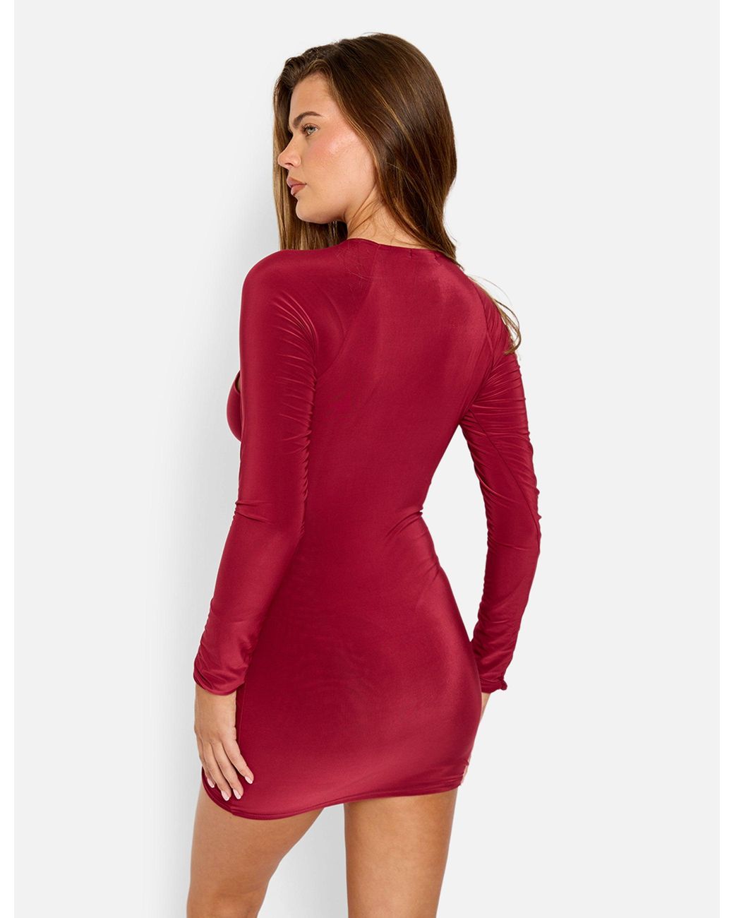 Public Desire Red Twist Detail Plunge Mini Dress Burgundy