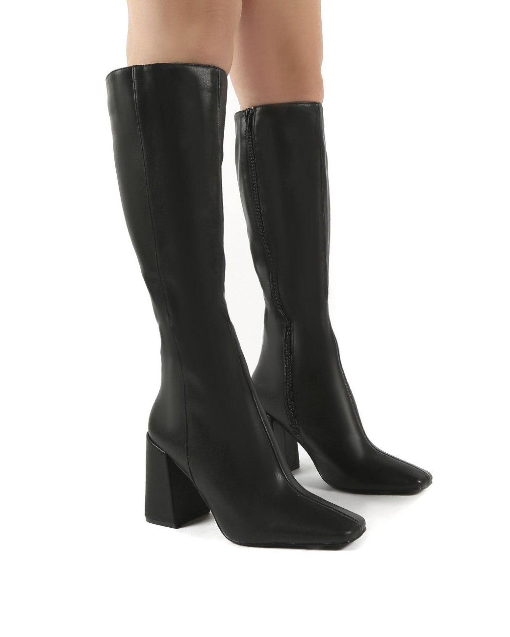 Public Desire Synthetic Apology Black Pu Knee High Block Heel Boots - Lyst