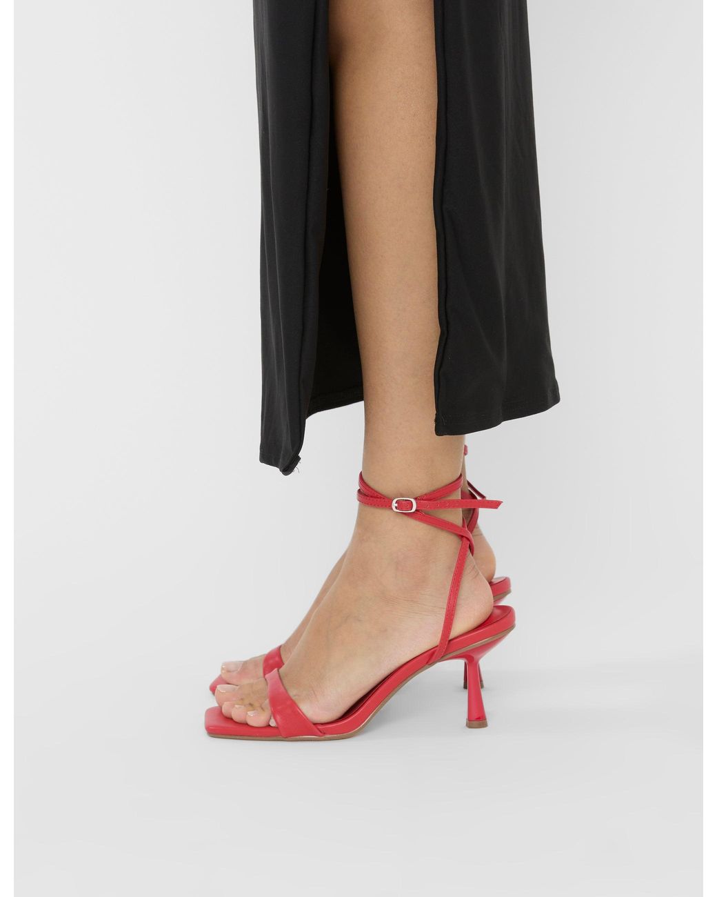 Public Desire Black Mawu Red Pu Strappy Barely There Mid Heels