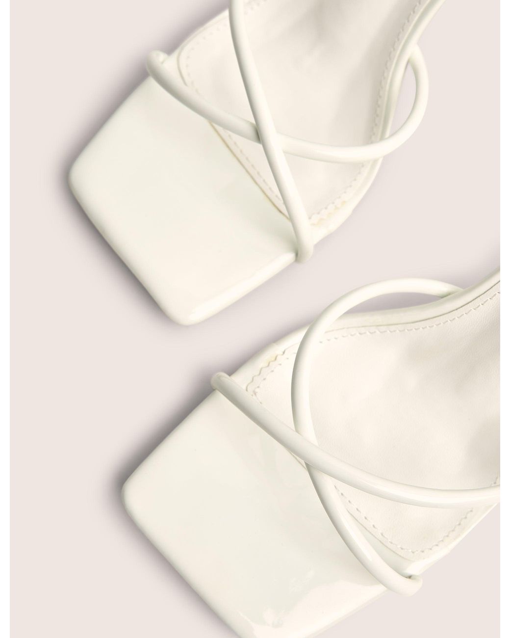 Public Desire Brown Bree White Patent Barely There Square Toe Mid Stiletto Heels