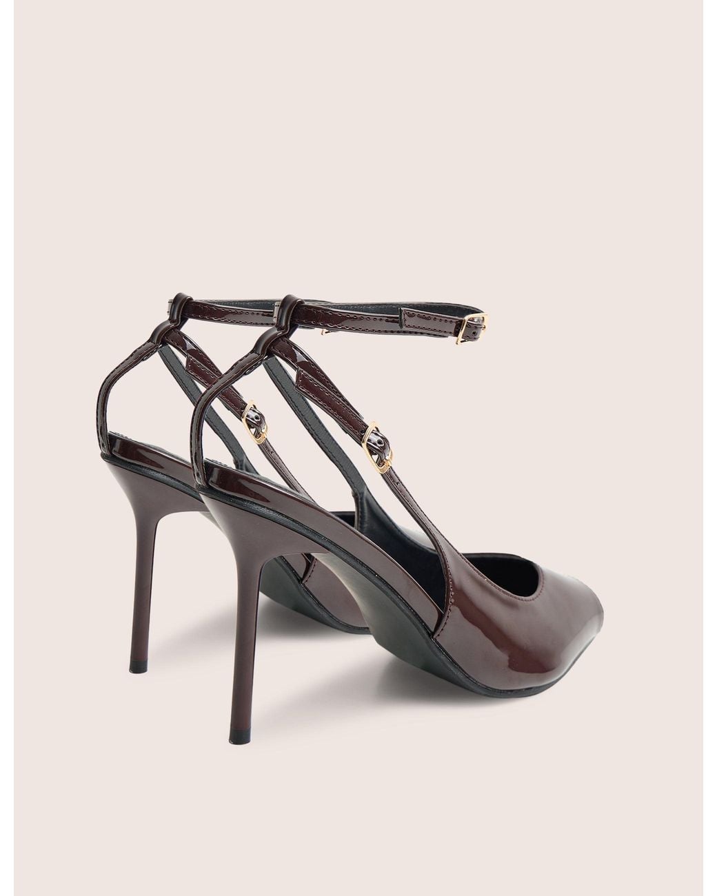 Public Desire Natural Chiara Chocolate Patent Ankle Strap Peep Toe Heels