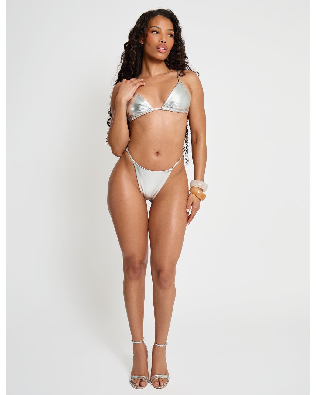 Public Desire Brown Foiled Bikini Bottoms Silver