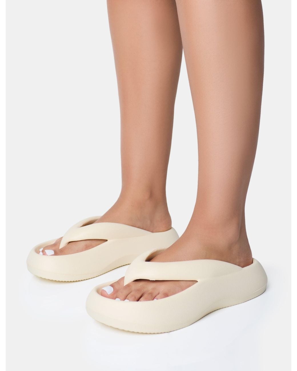 Public Desire White Guilty Cream Chunky Toe Post Slider Sandals