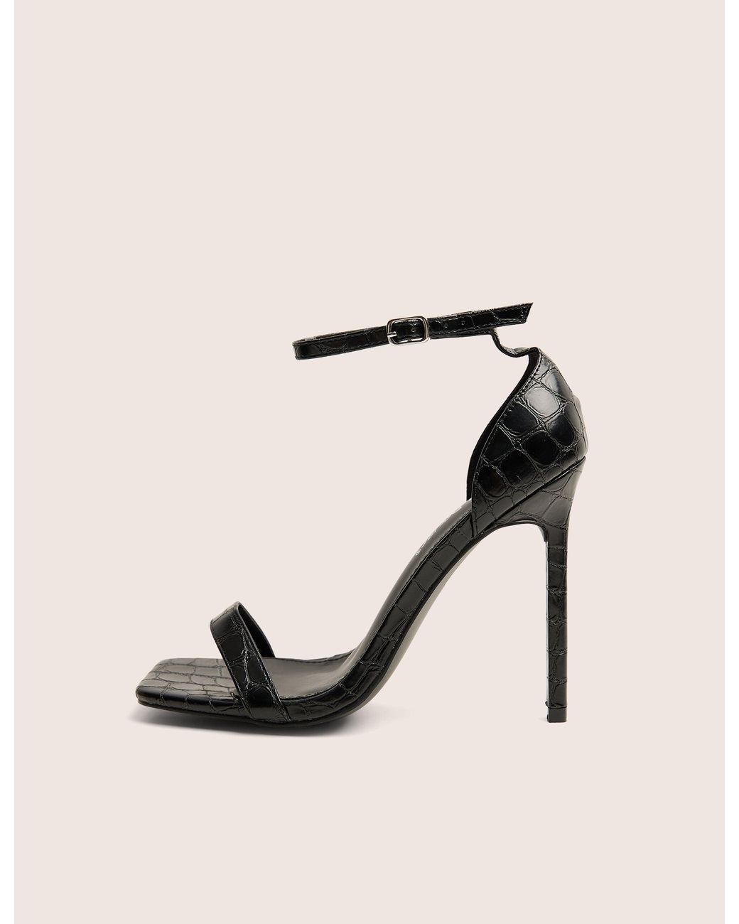 Public Desire Natural Chaos Black Croc Square Toe Strappy Barely There Stiletto Heels