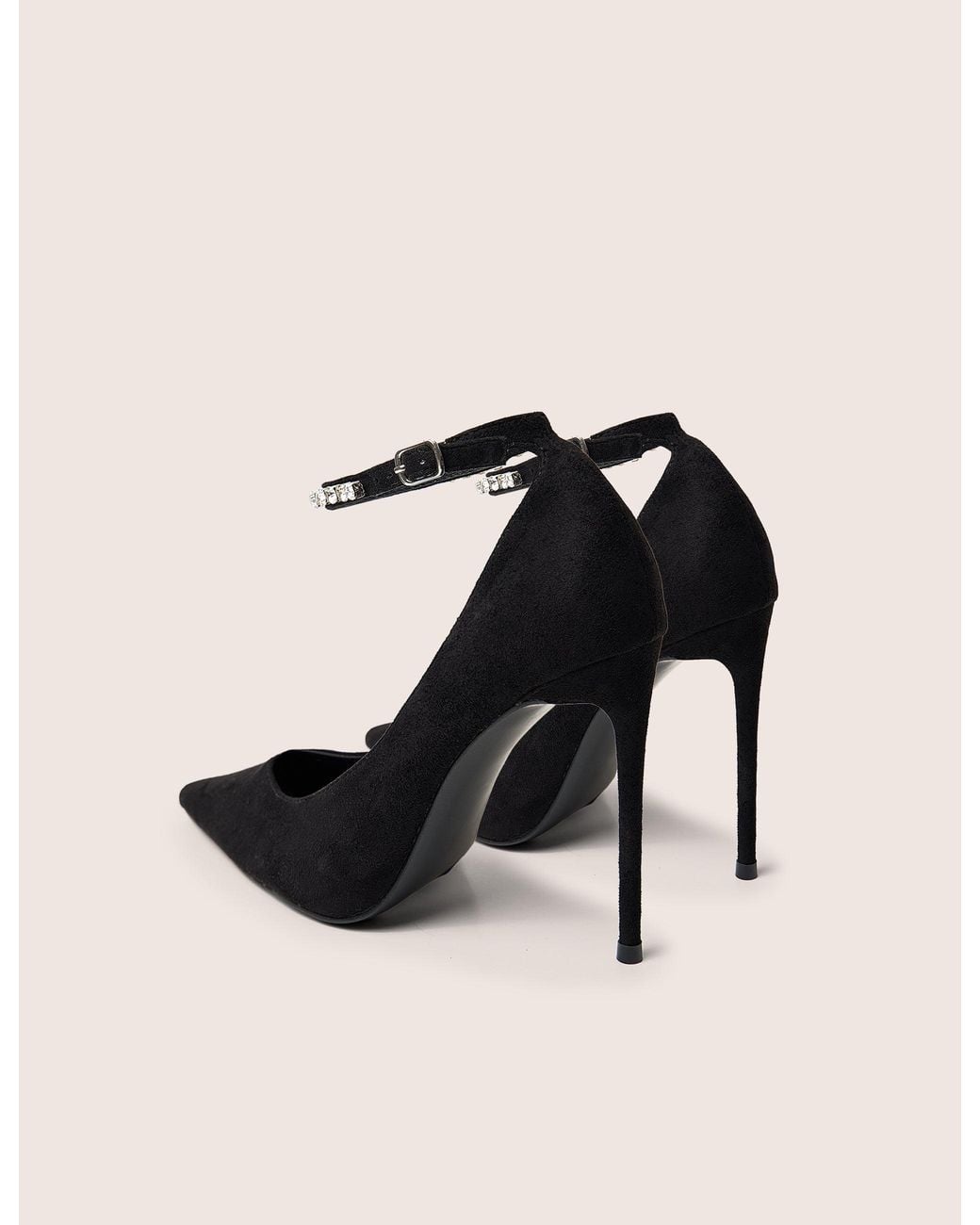 Public Desire Natural Chantilly Black Embellished Ankle Strap Court Heels