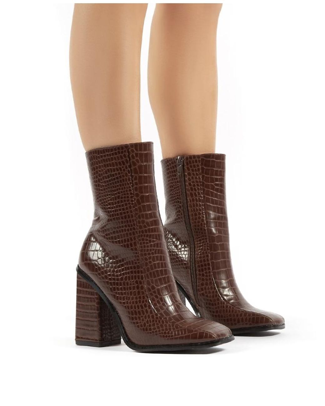 Square Toe Block Heeled Ankle Boots 