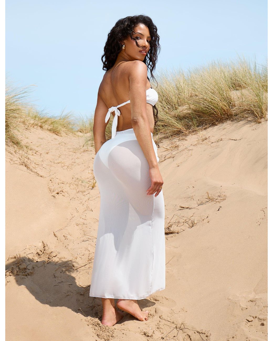 Public Desire Brown Three Piece Starfish Thong Bikini & Maxi Skirt Set White