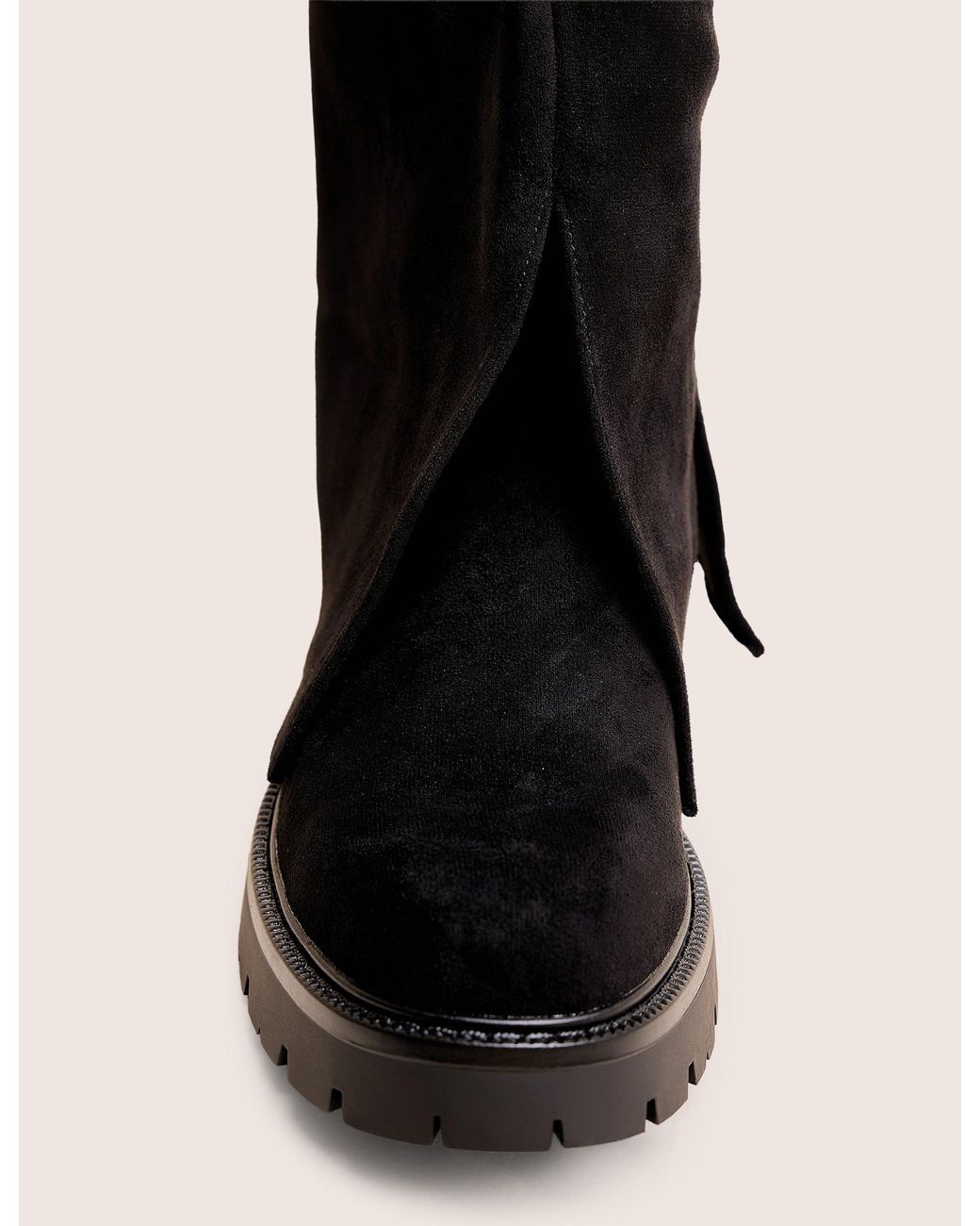 Public Desire Dusty Black Chunky Sole Faux Suede Fold Over Boots