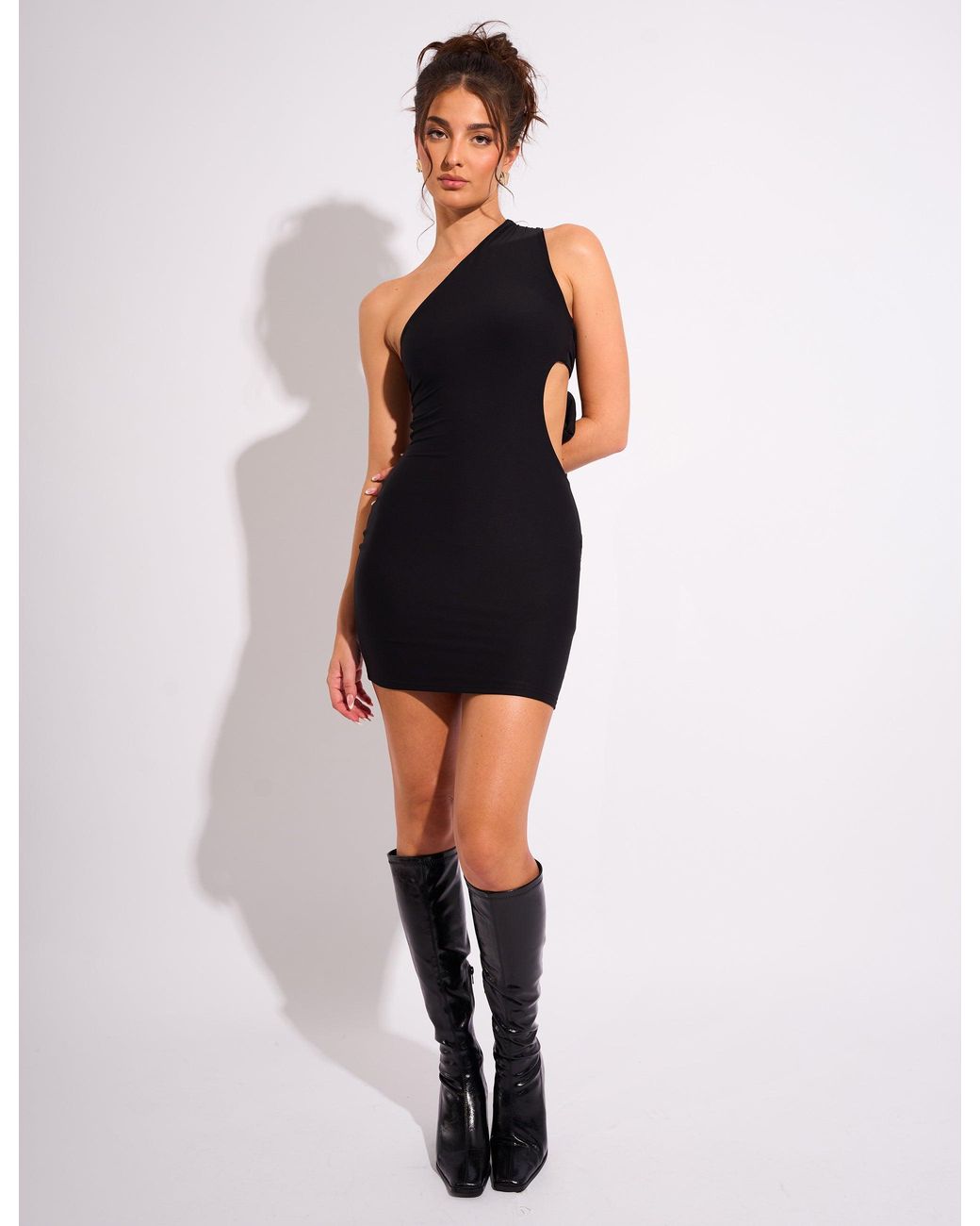 Public Desire Cut Out Detail Tie Back Luxe Slinky Mini Dress Black