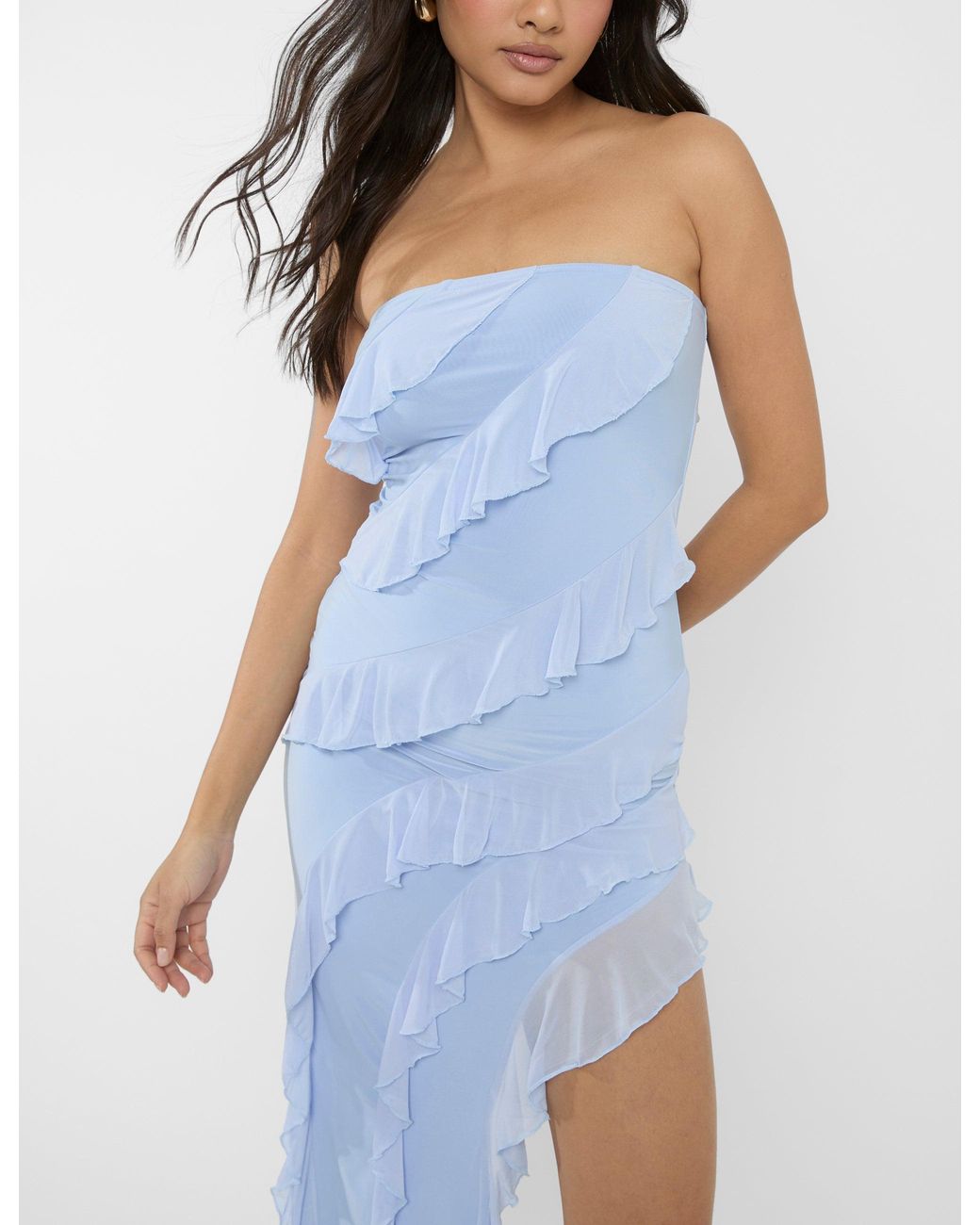 Public Desire Frill Detail Asymmetric Midaxi Dress Blue