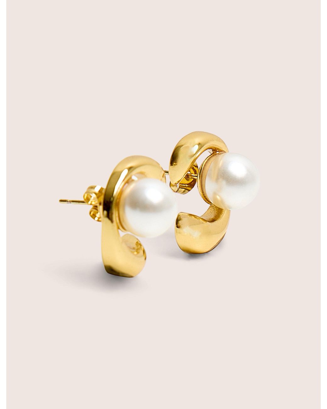 Public Desire Metallic Gold Plated Pearl Abstract Shape Earrings