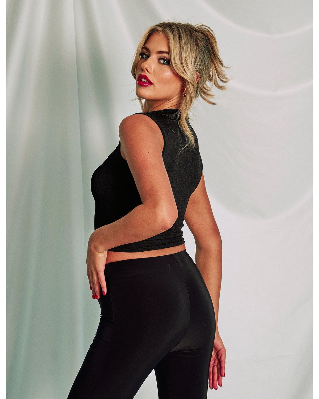 Public Desire Multicolor Slinky Slit Detail Sleeveless Top Black