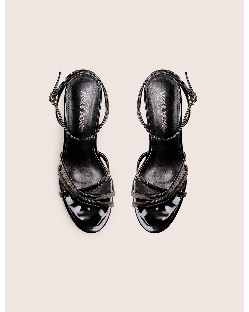 Public Desire Natural Juliette Black Minimal Strap Detail Kitten Heels