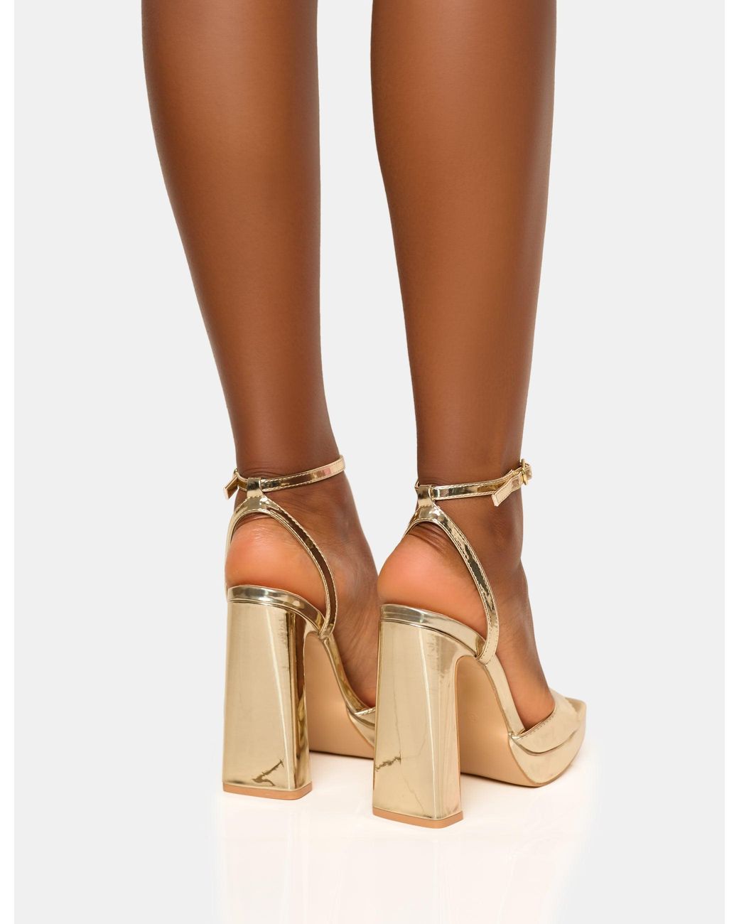 Public Desire Natural Resist Gold Peep Toe Barely There Platform Heels