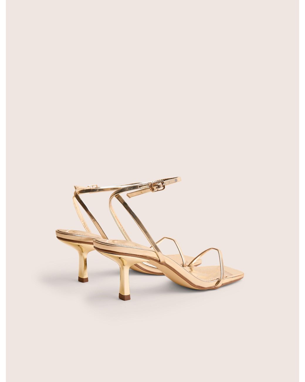 Public Desire Brown Natalya Gold Barely There Square Toe Stiletto Mid Heels