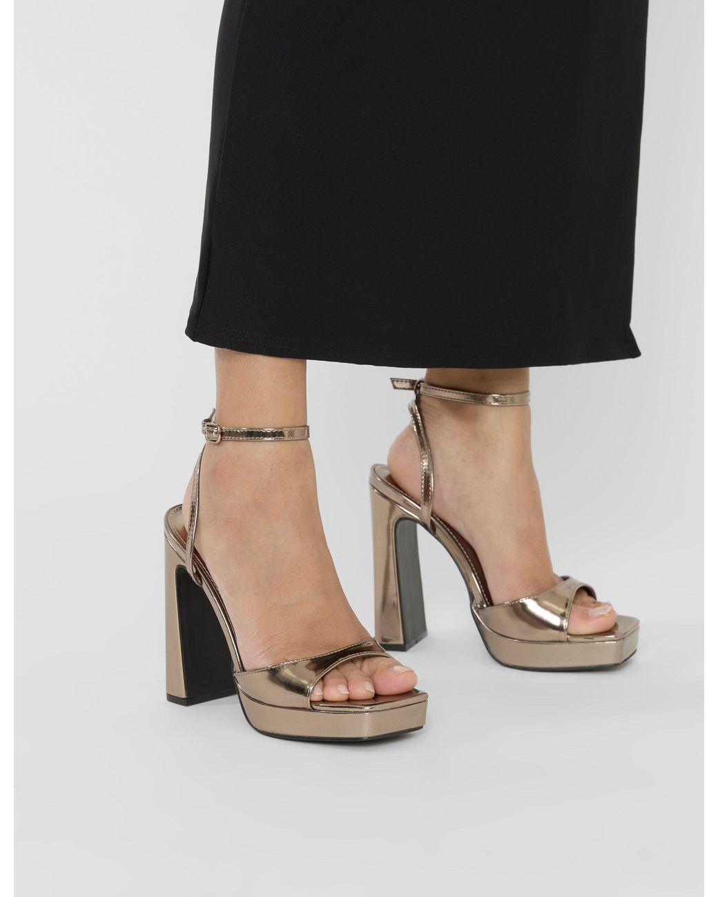 Public Desire Natural Resist Pewter Metallic Peep Toe Barley There Platform Heels
