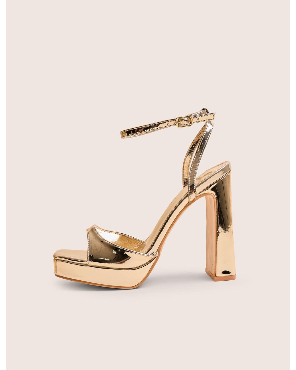 Public Desire Natural Resist Gold Peep Toe Barely There Platform Heels