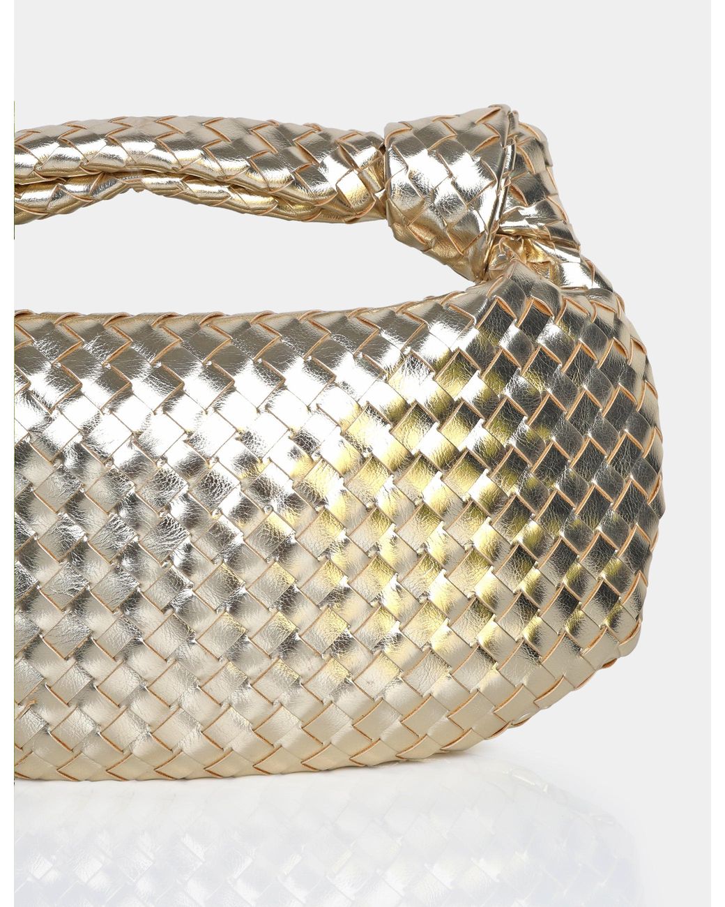 Public Desire The Blame Metallic Gold Woven Pu Knot Detail Mini Grab Bag