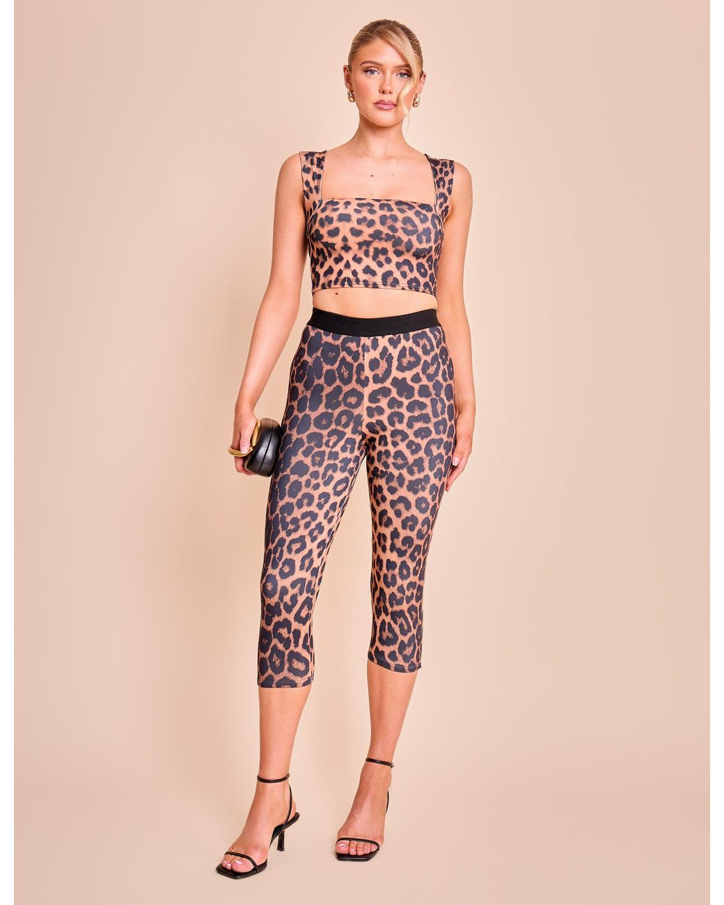 Public Desire Brown Square Neck Luxe Slinky Bralet Top Leopard