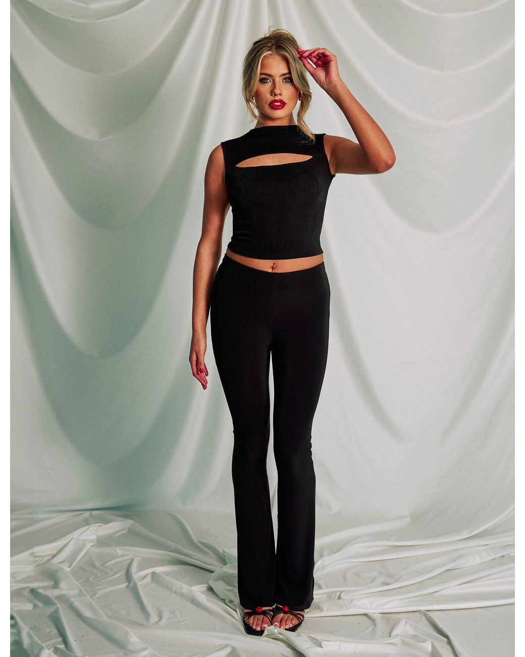 Public Desire Multicolor Slinky Slit Detail Sleeveless Top Black