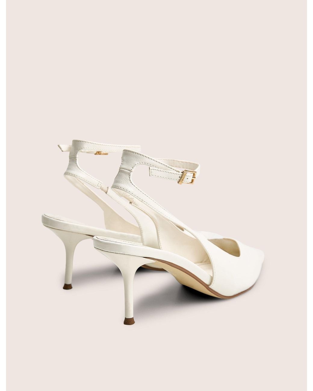 Public Desire Natural Louis Off White Patent Ankle Strap Court Mid Heel
