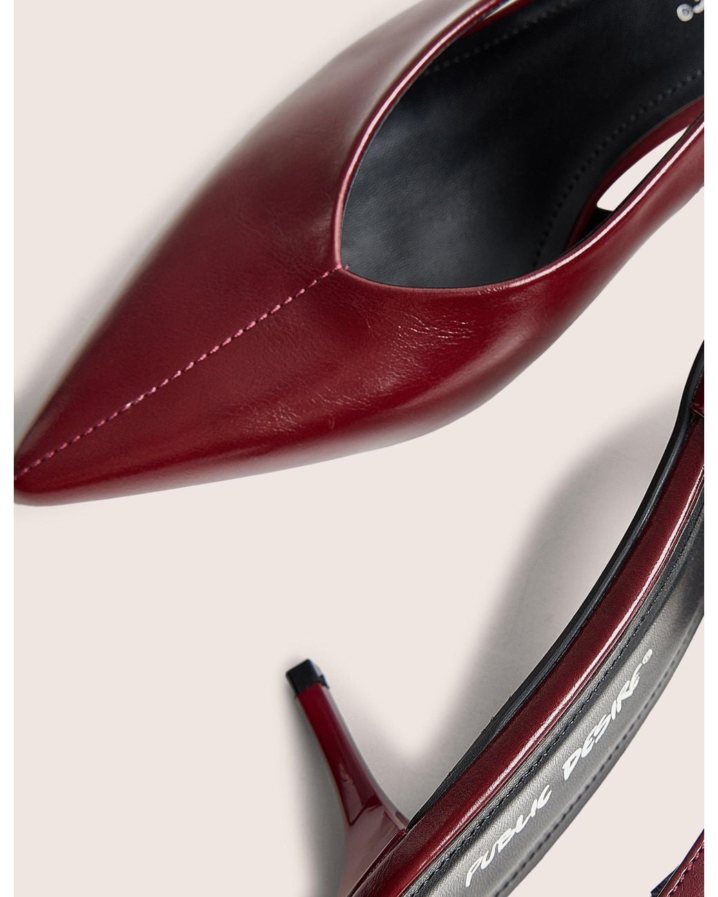 Public Desire Pink Lychee Burgundy Pu Strappy Mid Heel Court Slingback