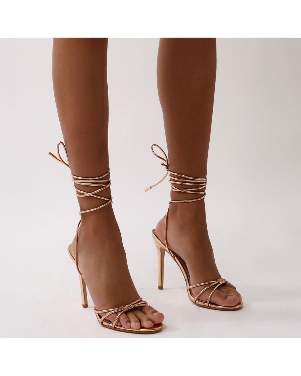 Public Desire Copper Lace Up Heels In Rose Gold in Brown | Lyst UK