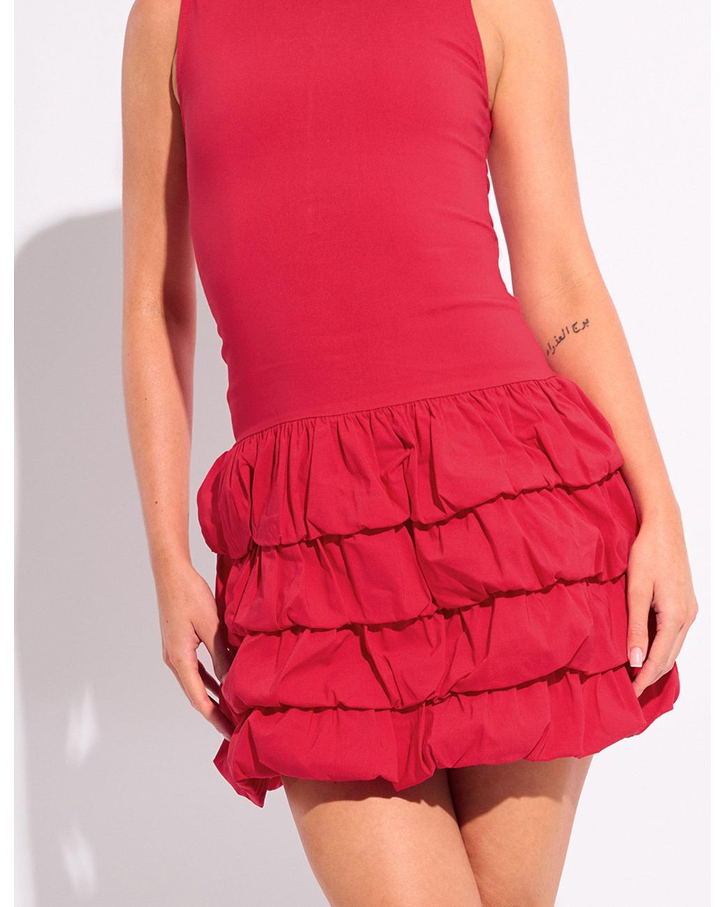 Public Desire Tiered Ruffle Hem Racer Mini Dress Red
