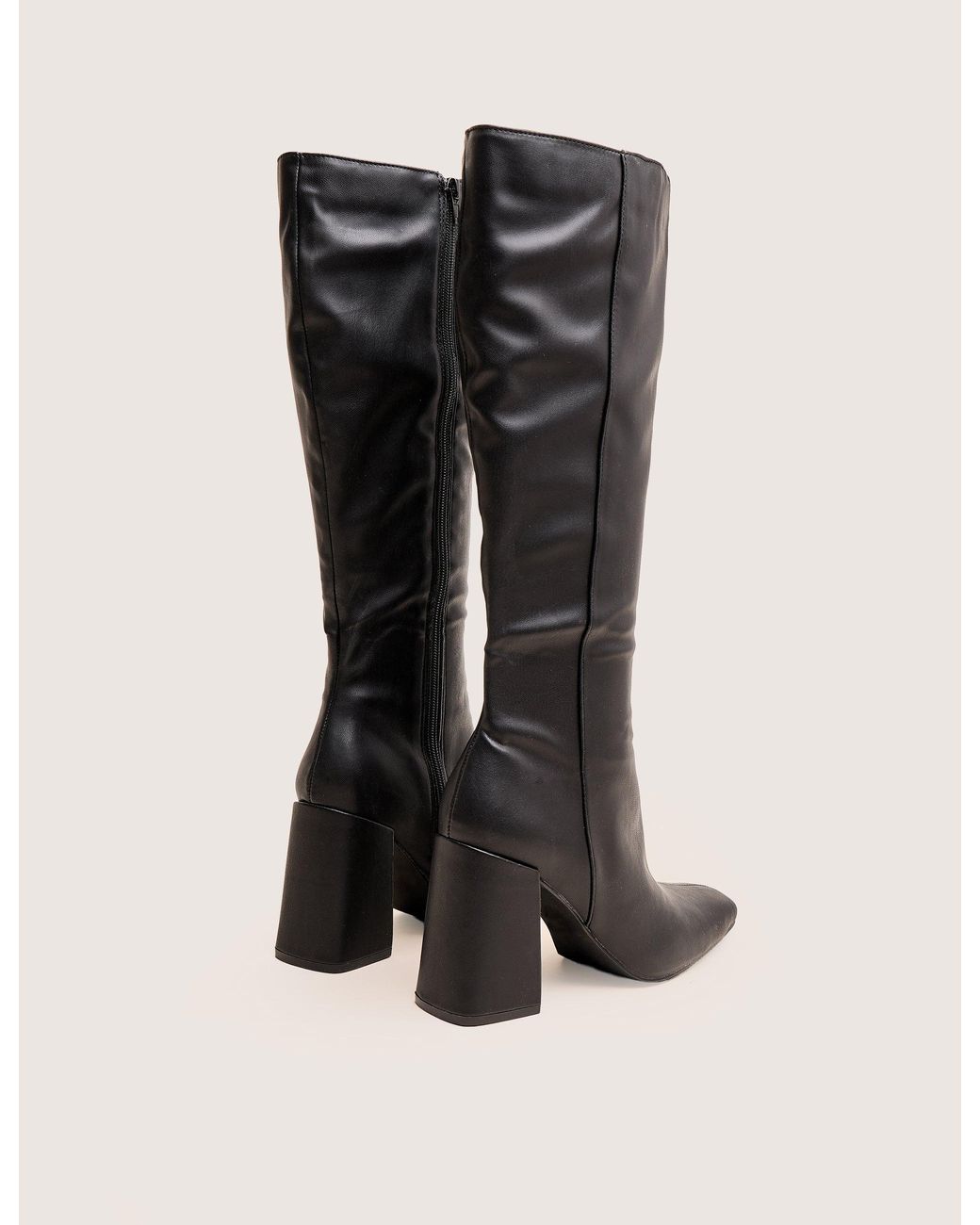 Public Desire Apology Black Pu Knee High Block Heel Boots