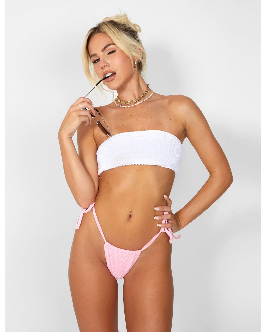 Public Desire Multicolor Scrunch High Leg Bikini Bottom Pink