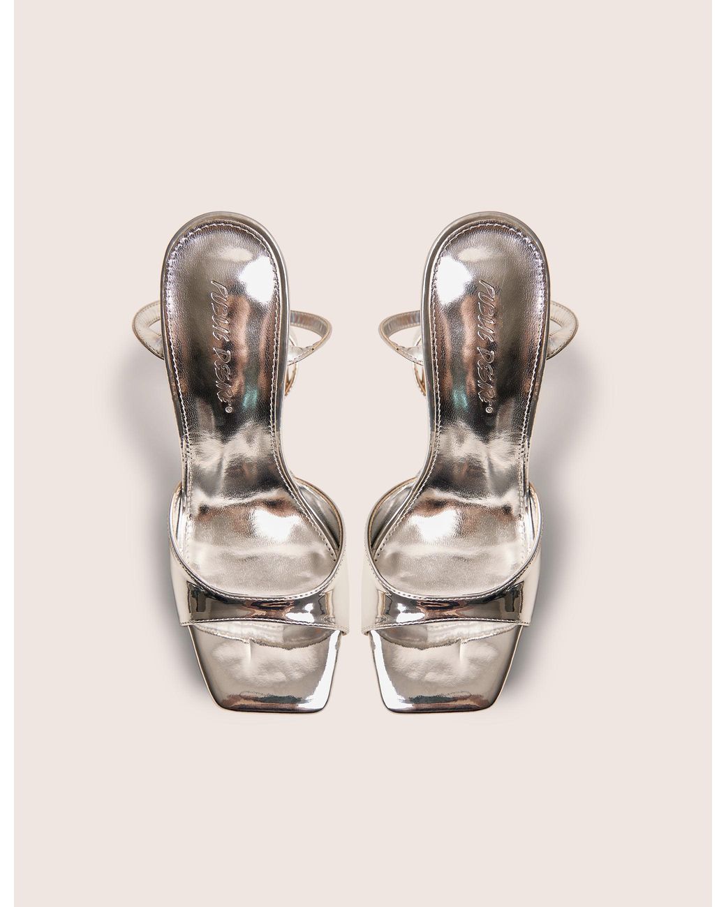 Public Desire Multicolor Resist Silver Mirror Peep Toe Barely There Platform Heels