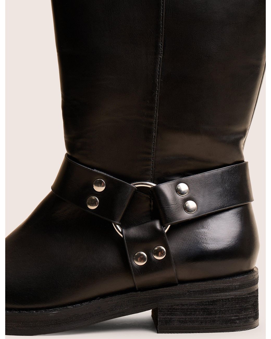 Public Desire Sirius Black Vintage Buckle Knee Hight Flat Boots