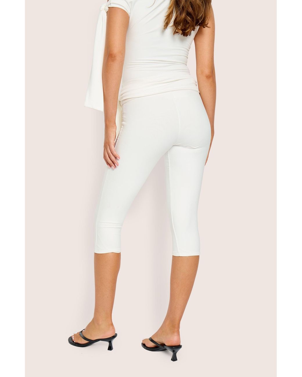 Public Desire Natural Knot Detail Tie Side Luxe Slinky Capri Pants White